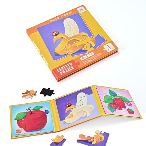 D-KINGCHY Magnetic Puzzles for Kids Ages 3+, 3-in-1 Puzzle Book 9 12 16 Pieces, Travel Jigsaw Puzzles, Road Trips Toys for 3 4 5 6 7 Boys Girls Birthday Gift (Fruits) - style: Fruits