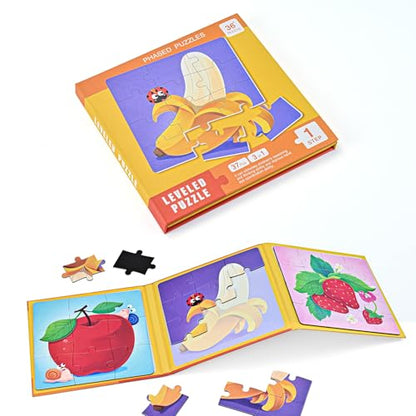 D-KINGCHY Magnetic Puzzles for Kids Ages 3+, 3-in-1 Puzzle Book 9 12 16 Pieces, Travel Jigsaw Puzzles, Road Trips Toys for 3 4 5 6 7 Boys Girls Birthday Gift (Fruits) - style: Fruits