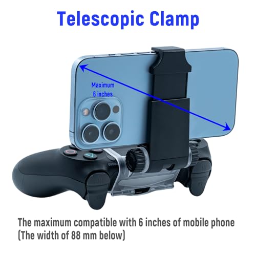 Mcbazel Phone Mount Clip for PS4 Controller, Smart Phone Holder Compatible with PS4 DualShock 4 Controller and iPhone, Android up to 6 Inch - Black | Click-lock installation All buttons & ports fully accessible Folds flat for travel PS4, Slim & Pro compat