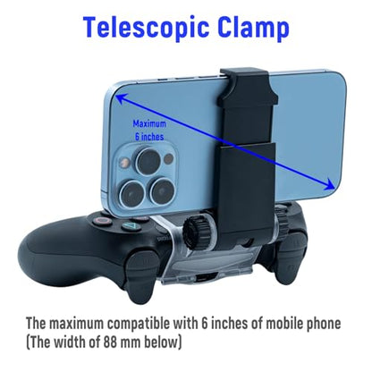 Mcbazel Phone Mount Clip for PS4 Controller, Smart Phone Holder Compatible with PS4 DualShock 4 Controller and iPhone, Android up to 6 Inch - Black | Click-lock installation All buttons & ports fully accessible Folds flat for travel PS4, Slim & Pro compat