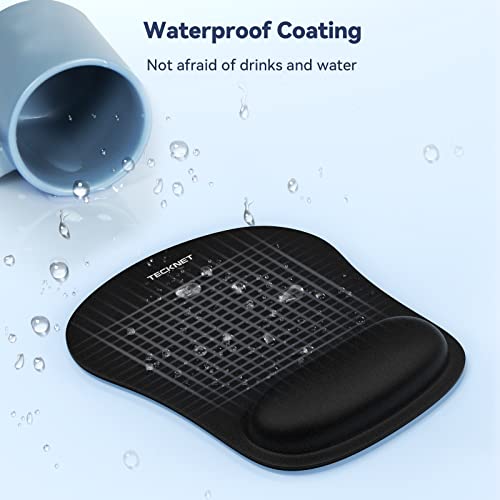 TECKNET 2 Pack Gaming Ergonomic Mouse Pad with Wrist Support Black | Soft Memory Foam, Fast Rebound, Pain Relief，Waterproof Surface, Non-slip Base - color: BLACK