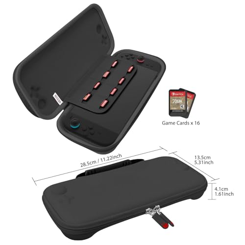 RAVEtone Travel Carrying Case Compatible with Nintendo Switch 2 Model 2025, Ultra Slim Premium EVA Portable Hard Shell Pouch Waterproof Game Bag with 16 Game Cartridge Accessories (Black) - color: Black, style: Slim