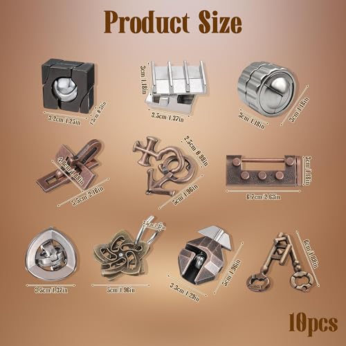 10 Pcs Metal Brain Teaser Puzzles Assortment Adults Difficult Magic Puzzles for Classroom Mind Challenge Educational,Highly Hard Brain Games IQ Logic Test, 3D Highly Difficult Adult Puzzles（10 Models）