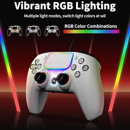 NBCP Wired PS5 Controller for PlayStation 5, PS4, PC/Steam Gamepad | Dual Vibration and Hall Effect Triggers,6-Axis Gyroscope,Turbo Function and 3.5mm Headphone Jack White - color: White