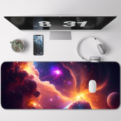 Gaming Mouse Pad, Galaxy Starry Sky Non-Slip Rubber Base with Seam Edge Mouse Pad, Extra Large 31.5x11.8 Inch, Suitable for Home, Office, Gaming - color: Colorful galaxy