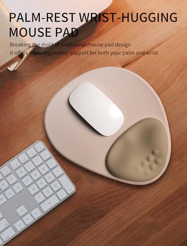 Palm-Rest and Wrist-Hugging Mouse Pad Wrist Rest, Ergonomic Wrist Support with Curve Fitting Cushioned Memory Foam for Carpal Tunnel Pain Relief, 9.9 x 8.3 Inch, Mocha Sand - color: Mocha Sand