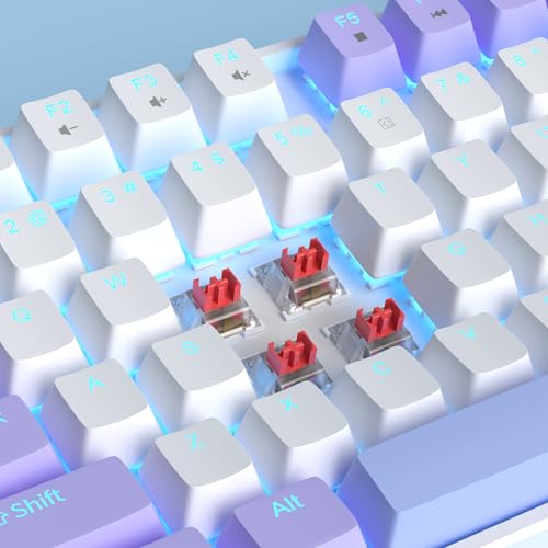 MageGee 75% Mechanical Gaming Keyboard, Red Switch, LED Blue Backlit, 87 Keys Compact TKL Wired Computer Keyboard for Windows Laptop PC Gamer - White/Purple - color: White Purple/Red Switch