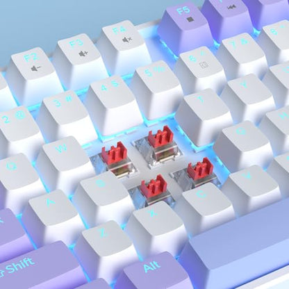 MageGee 75% Mechanical Gaming Keyboard, Red Switch, LED Blue Backlit, 87 Keys Compact TKL Wired Computer Keyboard for Windows Laptop PC Gamer - White/Purple - color: White Purple/Red Switch