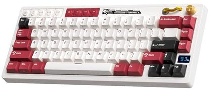 RK ROYAL KLUDGE M65 Wireless Mechanical Keyboard with Volume Knob, 60% Tri-Mode Gaming Keyboard 2.4G/BT/USB-C, Gasket Mount, Battery Display, PBT Keycaps, Hot-Swappable Cream Switch, White - color: red, size: cream switch