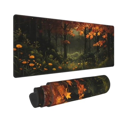 Large Gaming Mouse Pad Desk Mat, Dark Forest Extended Keyboard Mouse Pad Mousepad with Non-Slip Base and Stitched Edge Mouse Mat Desk Pad Mouse Pads for Desk Home Office, 31.5 x 11.8 - color: Dark Forest