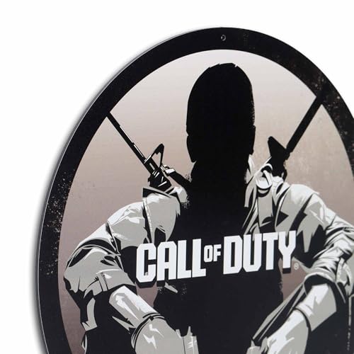 Call of Duty Black Ops Soldier Round Metal Wall Art | Striking Call of Duty Sign for Game Room or Bedroom - color: Gray/Black