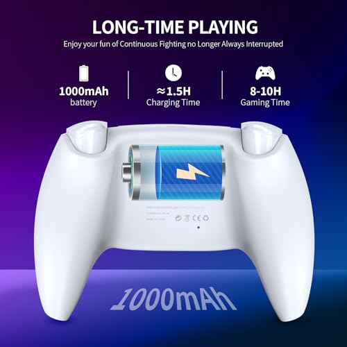 JDDWIN LED Wireless Gaming Controller for PS5/PC/Android/IOS/MAC/Steam Deck,Hall Effect, Bluetooth, 3.5mm Audio Jack, Dual Vibration, 6-Axis Motion Contro Gamepad with Speaker (White)