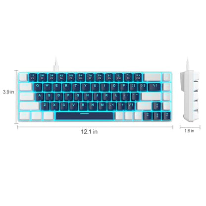 MageGee Portable 60% Mechanical Gaming Keyboard, MK-Box LED Backlit Compact 68 Keys Mini Wired Office Keyboard with Blue Switch for Windows Laptop PC Mac - Blue/White - color: Blue/Blue Switch