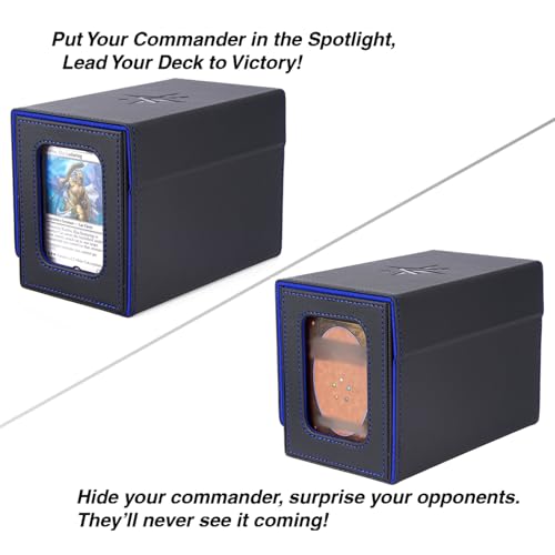Venssu MTG Deck Box for Commander Display with Dice Tray (Black＆Blue) | Holds 200 Single/160 Double-Sleeved Cards, Fit MTG/PTCG/OPTCG Cards, Strong Magnet, With 2 Dividers & 1 Magnetic Card Holder - color: Black＆Blue
