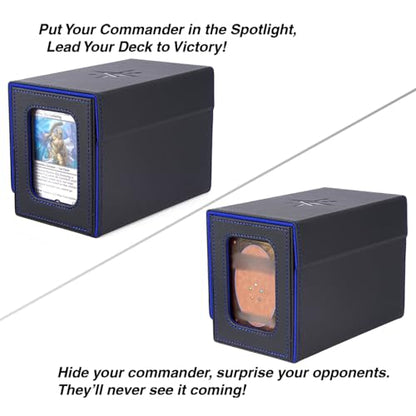 MTG Deck Box for Commander Display with Dice Tray (Black＆Blue) | Holds 200 Single/160 Double-Sleeved Cards, Fit MTG/PTCG/OPTCG Cards, Strong Magnet, With 2 Dividers & 1 Magnetic Card Holder - color: Black＆Blue