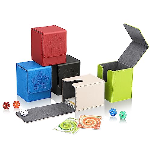 Card Deck Box for MTG Card Storage Box Holds 100 Plus Single Sleeved Cards, Microfiber Lining and Leather Card Box Compatible with Trading Card Games TCG, Yugioh Cards, etc. (Red) - color: Red