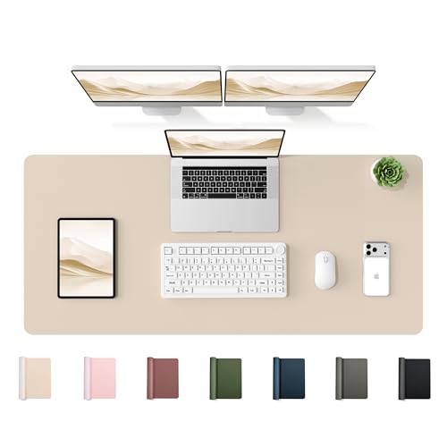 YSAGi 47.2" x 17" Large PU Leather Desk Mat for Keyboard and Mouse - Waterproof Non-Slip Desk Pad Protector for Office, Home, Writing Desk, Beige - color: Beige, size: 47.2" x 17"