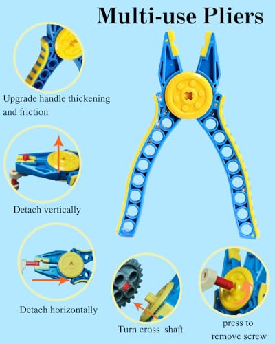 15PCS Remover Building Blocks Tool Kit - 3 PCS Brick Separator, Blocks Tool Suit, Multi-Functional Hammer, Red Gift Ribbon, Pliers, Tweezers, Finger Protectors with Iron-Box (Blue) - color: Blue