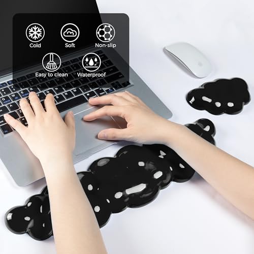 Gel Cloud Keyboard & Mouse Wrist Rest Set - Cloud Keyboard Wrist Rest Pad & Mouse Support for Office Gaming Pad Computer Laptop Ergonomic Comfortable Pain Relief- Cloud Pad Set - color: Pad Set - Black