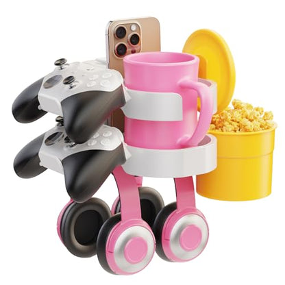 7-in-1 Cup Holder - EURPMASK Desk Organizer with Headphone, Controller Holder, Snack Bucket, and Phone Holder, Clamp-On Desk Accessory with Sturdy Large Storage, Easy to Install, White - color: White