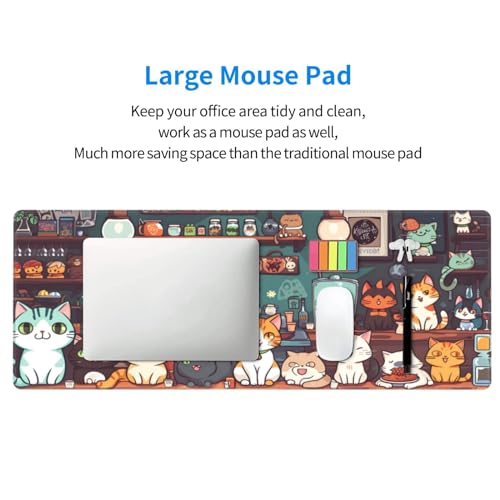 Gaming Mouse Pad Desk Pad,Extended Big Mouse Pad,31.5x11.8 Inch Long Computer Keyboard Mouse Mat Mousepad with 3mm Non-Slip Base and Stitched Edge for Gaming and Office… (cat) - color: Cat