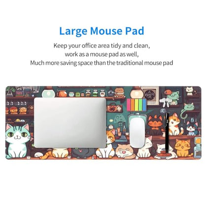 Gaming Mouse Pad Desk Pad,Extended Big Mouse Pad,31.5x11.8 Inch Long Computer Keyboard Mouse Mat Mousepad with 3mm Non-Slip Base and Stitched Edge for Gaming and Office… (cat) - color: Cat