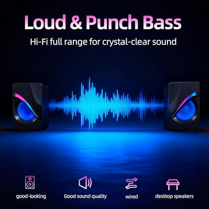 RGB Computer Speakers, USB Powered PC Sound Bar with Inline Control & Colorful Lights for Desktop, Laptop, Monitor Gaming Setup (Black) - color: FT-Q9