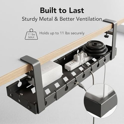 Under Desk Cable Management Tray, 16-29" Adjustable Metal Cord Rack | 【Heavy-Duty 11lbs Capacity】Easy install under desk cord organizer fits power strips & routers. Perfect for home office setups