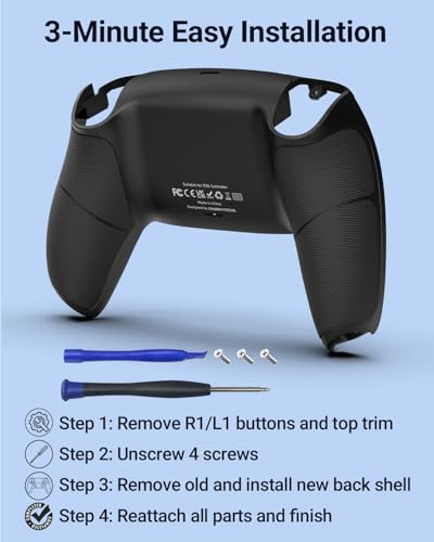 CHARM FOCUS Back Shell Grip Cover Compatible with PS5 Controller, Soft Rubber Overmold and Anti-Slip Diamond Texture, Seamless-Fit Replacement for PS5 Controller Shell, Black - color: Black