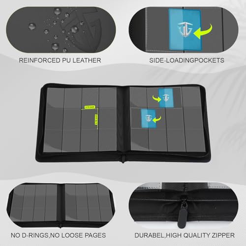 12 Pockets Trading Card Zipper Binder for 720 Cards| Secure Side Loading Pockets | Trading Card Album Folder | Compatible with YuGiOh, MTG(Black 12) - color: Black 12