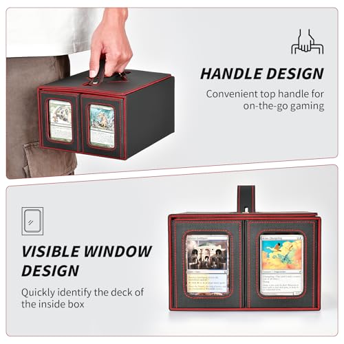 Commander Deck Box for MTG, Trading Card Storage Box Holds 400+ Double-Sleeved Cards, 5 IN 1 Removable Card Case with Dice Tray, Display Window with Magnetic Card Holders for TCG/CCG (Black Red) - color: 5-IN-1-Black Red