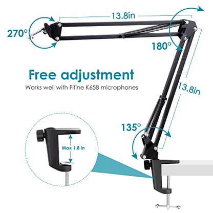 Microphone Boom Arm with Cable Management – Adjustable Scissor Mic Stand Compatible with Fifine K669B/K670/K683A/K658/K688, AmpliGame A6V/A8, AM8 & Other USB/XLR Microphones by YOUSHARES - color: FIFINE 658
