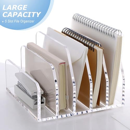 SANRUI Acrylic Bill Letter Organizer Holder for Desk, Clear 5 Compartments | Laddered Mail Sorters, Multifunction Desktop Envelope Folder Racks Document Holders for Office, Home, School - size: 5 Laddered Compartments