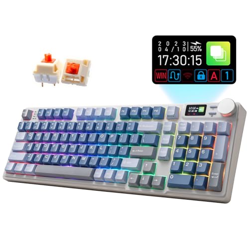 iRocks K85R Wireless RGB Backlit Mechanical Gaming Keyboard with LCD Display, Hot-Swappable Pre-lubed Brown Switches, 98 PBT Keys, USB-C Detachable Cable (Aurora Blue, Bubble Switch) - color: Aurora Blue