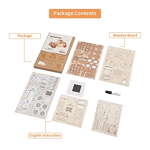 ROBOTIME 3D 나무 퍼즐 자동차 DIY 모델 키트 나무 모델 만들기 빈티지 자동차 공예 선물 컬렉션 애호가를 위한 - color: 빈티지 자동차