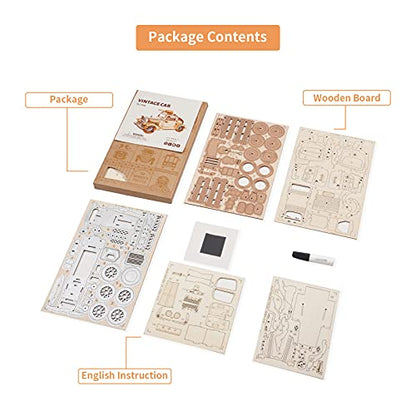 ROBOTIME 3D 나무 퍼즐 자동차 DIY 모델 키트 나무 모델 만들기 빈티지 자동차 공예 선물 컬렉션 애호가를 위한 - color: 빈티지 자동차