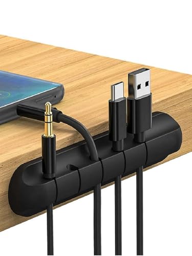 Universal Desktop Data Cable Fixing Clip,Multi functional wire organizer, cable tray USB data cable fixed hub, essential tool for daily life - color: Black（5 card slots ）