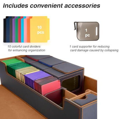 MTG Deck Box Holds 5 Display Card Deck Boxes with Playmat and Dice Box,Includes 10 colorful dividers and 1 card supporter, Trading Card Storage Box For Magic Game Cards(Black and Brown) | Holds 5 Deck Boxes (not included)/650 Single/520 Double-Sleeved Car