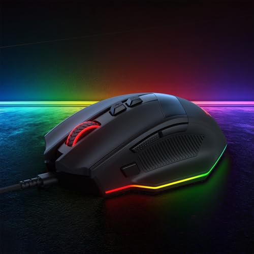 Redragon M923 Wired RGB Optical Gaming Mouse 24K DPI Remapping Keys | Stable Lag-Free Connection, Smooth Precise Tracking, Custom Macro Keybinds, Vibing Backlight, Ergonomic Grip Body Comfort - style: Wired
