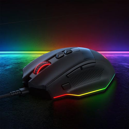 Redragon M923 Wired RGB Optical Gaming Mouse 24K DPI Remapping Keys | Stable Lag-Free Connection, Smooth Precise Tracking, Custom Macro Keybinds, Vibing Backlight, Ergonomic Grip Body Comfort - style: Wired