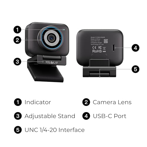 YOLOLIV YoloCam S3, 4K Streaming Webcam for PC & Mac | 1/1.3'' Sensor,DSLR-Like Control, Cinematic Effects,4X Zoom, HDR,Uncompressed Video,Optimized PD AutoFocus,USB-C for PC & Mac