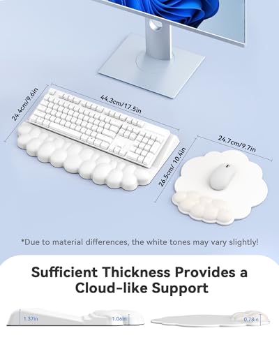 Wrist Rest for Keyboard and Mouse for Desktop, Keyboard Riser and Mouse Pad | PU Leather, Cloud Shaped, Ergonomic Angle Adjustable Arm Rest, Soft Wrist Support, Waterproof - color: White