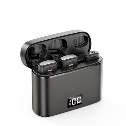 NPTCL Wireless Lavalier Mini Microphone for iPhone Video Recording | Noise Canceling Lapel Lav USB C Mic, LED Digital Charge Display, 35 Hour Charging Case for Vlog Youtube Tiktok Podcast - style: USB-C