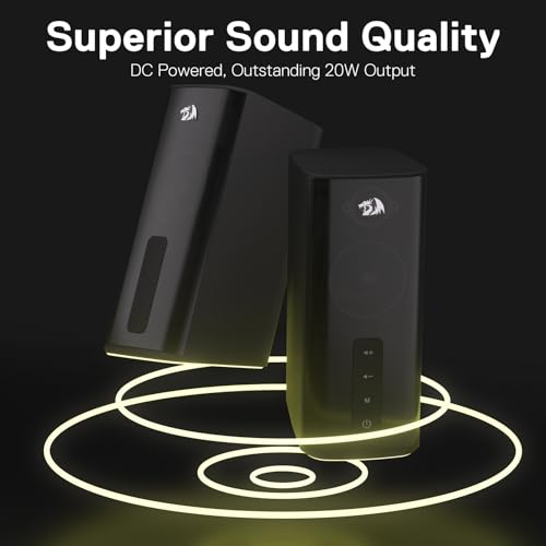 Redragon GS814 Stereo Desktop Speaker, BT & AUX Dual Connectivity, 20W | 2.0 Stereo Enhanced Auido Quality, 4 RGB Lighting Effects, Touch Controls, Plug & Play USB Powered Computer Speaker
