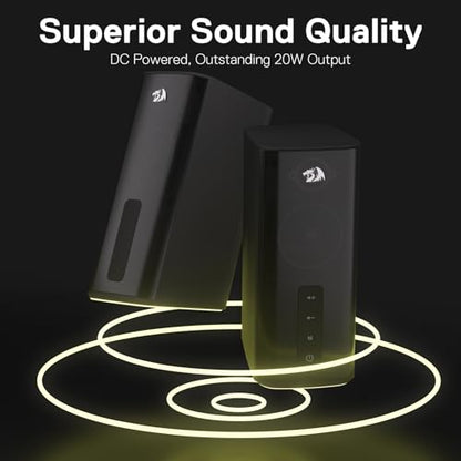Redragon GS814 Stereo Desktop Speaker, BT & AUX Dual Connectivity, 20W | 2.0 Stereo Enhanced Auido Quality, 4 RGB Lighting Effects, Touch Controls, Plug & Play USB Powered Computer Speaker
