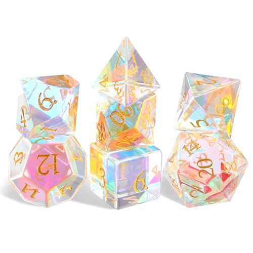 Frosted Purple Glass Dice Set,7 Pcs Frost Glass DND Dice with Box Used for Dungeon and Dragon Dice Games D4 D6 D8 D10 D% D12 D20 (Frost Purple) - color: Purple
