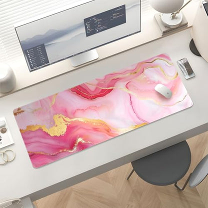 Mousepad Desk Mat Gaming Large Keyboard Cute Office Desktop Computer Laptop Marble XXL Long Giant Big Kawaii Aesthetic Girly Pretty Design Women Girl Gamer Oversized Wide 30x12'' Mousepad - color: Pink Marble