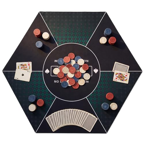 LAUSAINT HOME Hexagon Poker Table Top Mat, No Crease EVA Poker Mat for Board Game Table Cover Layout Design, 6-8 Players Folding Portable Gaming Table Top, Texas Hold'em Blackjack, Casino, Card Game - size: Hexagon