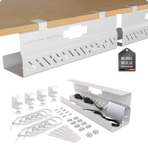 Under Desk Cable Management Tray no Drill – Wire Management - Cord Organizer – Huge Load Capacity – Under Desk Cable Tray no Drill (White, 2 Pieces Set) - color: White, size: 2 pieces set