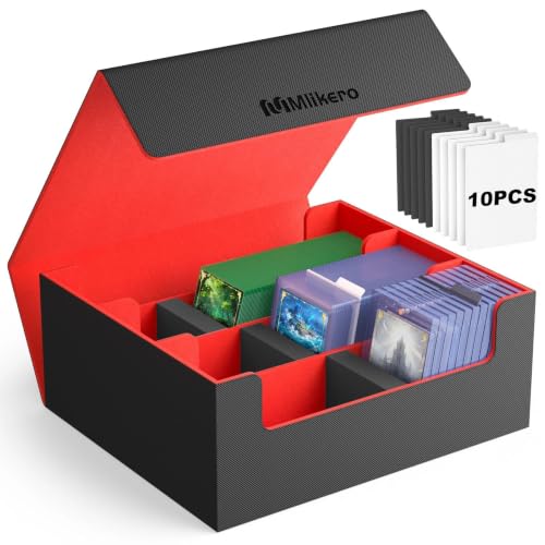 Mlikero Card Deck Case for Trading Cards 1800+, Trading Card Storage Box Fits Toploader and Magnetic Card Holder, Leather Magnetic Closure Deck Box Fit for MTG, TCG (Red) - color: A2-Red, size: A-3 Row XL